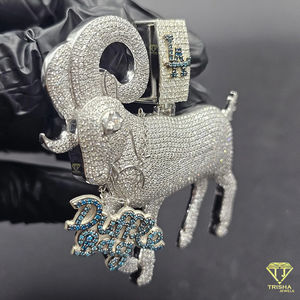 Pendentif Chèvre Personnalisé Haut de Gamme en Argent Sterling 925 avec Diamants de Laboratoire VVS, Bijoux en Gros - Product Image 4