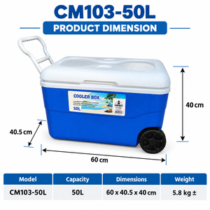 Glacière isotherme rotomoulée CAMPMATA 50L bleue et blanche avec roues pour le camping, les pique-niques, les voyages en voiture et la pêche - Product Image 4