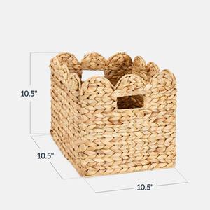Decorative Handwoven Water Hyacinth Storage <b>Basket</b> With Scalloped Edge Rustic Natural Fiber <b>Basket</b> Handmade Organizer <b>Basket</b> - Product Image 2