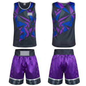 Ensemble short et débardeur unisexe d'arts martiaux mixtes, imprimé par sublimation, violet, bleu, noir, séchage rapide, respirant, polyester, uniforme de boxe - Product Image 1