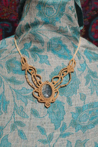 Gold Plated Alloy <b>Statement</b> <b>Necklace</b> with Natural Oval Stone Boho Wing Design Children's & Women's Party Jewelry - Product Image 3