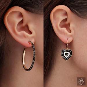 ต่างหูห้อยระย้ารูปหัวใจสีดำและห่วงที่สวยงามห่วงกลมหรูหรา - Product Image 6