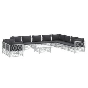 Set salotto Patio in acciaio bianco da 11 pezzi con comodi cuscini per il tempo libero in giardino - Product Image 3