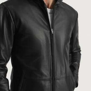 Veste de moto décontractée pour homme FURAT en cuir véritable noir respirant et imperméable, col montant, fermeture éclair, coupe classique, style hiver - Product Image 3