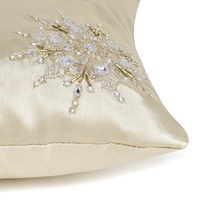 Housse de coussin carrée en crêpe de soie satinée polyester brodée, géométrique beige, faite à la main, de haute qualité, pour décoration intérieure moderne, 16" x 16"
