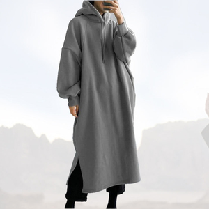 Robe à capuche personnalisée pour femmes musulmanes, couleur unie, manches longues, robe pull-over, robe longue à capuche pour l'automne avec poche - Product Image 5