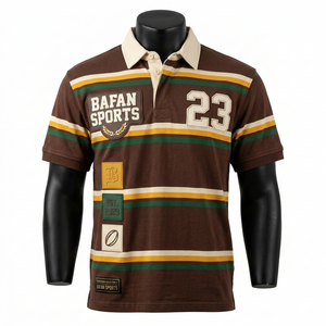 Camiseta Deportiva de Rugby para Mujer, 260 GSM, Algodón y Poliéster, Paneles a Rayas Marrón, Verde y Amarillo, Logotipo Personalizado, Camisetas de Rugby para Hombre - Product Image 3