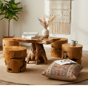 Table basse ARTERRA en bois naturel de teck rustique, artisanale, meubles de salon, non pliable - Product Image 4
