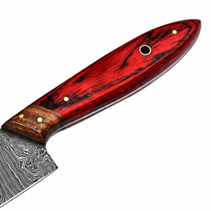 Cuchillo de Trinchar con Mango de Madera Roja y Patrón Damasco, Hoja Larga Plateada con Empuñadura Marrón para Cortar Carne y Preparar Alimentos - Product Image 2