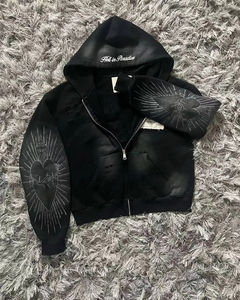 Vente en gros de sweats à capuche zippés pour hommes, personnalisables, vierges, d'hiver, courts, coupe oversize et carrée, avec logo personnalisé, 100% coton - Product Image 1
