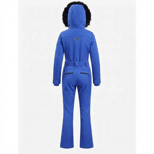 Combinaison de ski unisexe bleu roi à capuche en fourrure, imperméable, coupe-vent, légère, avec fermeture éclair, pour sports d'hiver et snowboard, avec ceinture - Product Image 2
