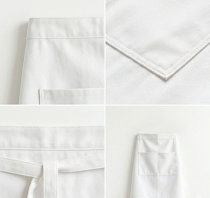 Delantal de cintura tejido de algodón blanco con bolsillo frontal para mujer, uniforme para personal de servicio en restaurantes y bares - Product Image 5