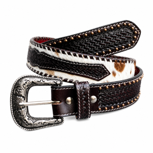 Ceinture décontractée de style western pour homme en cuir véritable avec boucle en alliage, style vintage, durable, haute résistance, mode Rodeo Ranch - Product Image 1