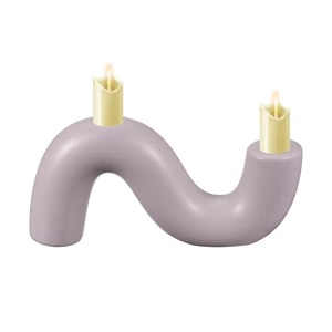 Support de bougie ondulé avec deux bougies sans flamme, lavande, décoration d'intérieur - Product Image 1