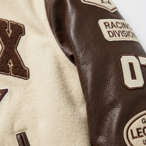 Premium <b>Cream</b> Brown <b>Jacket</b> Custom Letterman <b>Jacket</b> Wool Leather Sleeve Racing Streetwear Bomber - Product Image 5