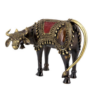 Tribal puro latón diosa arte vaca pastoreo Nandi estatua 8,5x6,5 pulgadas Multicolor hecho a mano Metal vaca estatua decoración del hogar - Product Image 1