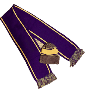Ensemble bonnet et écharpe longue tricotée violet et or Omega Psi Phi, tenue d'hiver grecque assortie pour fraternité, idéal pour l'école et l'université, 100 % acrylique - Product Image 1