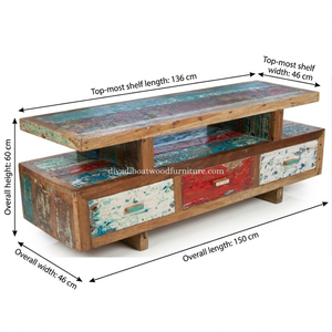Meuble TV en bois de bateau récupéré, 3 tiroirs, design minimaliste et écologique, pour salon, avec conception durable - Product Image 2
