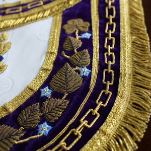 aCustom Embroidered Masonic Apron with Gold Fringe & Symbolic Emblem Design – Premium Formal Freemason Regalia Accessory - Product Image 4