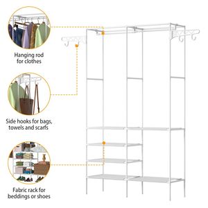 Scaffale Organizzatore a 4 Ripiani 66.1x42.1x14.2in, Capacità 400 Libbre, Asta Appendiabiti, Portabiti in Tessuto - Product Image 6