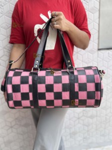 Unique Arrival Hand Tooled <b>Leather</b> Luggage <b>Bags</b> Checkers Pattern Handmade <b>Bag</b> Unisex Travel <b>Bag</b> Multi Uses Small Size Duffel <b>Bag</b> - Product Image 5