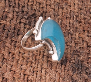 Anillo de Media Luna de Calcedonia Azul Vintage, Plata de Ley 925, Joyería con Piedra Preciosa de Luna Creciente, Anillo Retro Boho con Banda Punteada para Mujer - Product Image 3