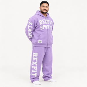 Survêtement unisexe Rexfit Sports en molleton chenille avec lettres, haut zippé et pantalon décontracté, streetwear personnalisé, 100 % coton écologique - Product Image 1