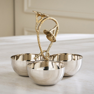 Ensemble de 3 bols de service en métal moderne avec motif feuille dorée pour le service des aliments et la décoration de table - Product Image 5