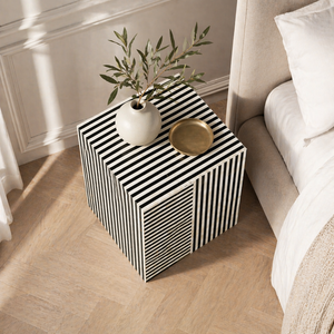 Mesa Auxiliar con Incrustaciones de Hueso, Mesa de Noche Moderna, Mesa Auxiliar Cúbica, Mueble Decorativo para Sala de Estar - Product Image 3