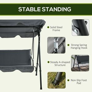Dondolo da Giardino a 3 Posti Grigio Rilassante con Tettuccio Regolabile e Cuscini Comfort - Product Image 6