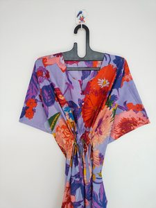 Vestido Kaftan de Algodón Indio Hecho a Mano con Estampado Floral, Ligero, para Playa - Product Image 2