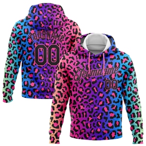 Sudadera con Capucha Deportiva de Diseño 3D con Estampado de Leopardo en Morado, Negro y Rosa, Personalizada y Cosida, Venta Directa de Fábrica - Product Image 1