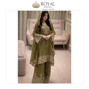 Dernière collection de vêtements de mariage indiens de créateurs, robe Sharara en soie NC MOS avec travail de sequins et de Zari, en vente - Product Image 4