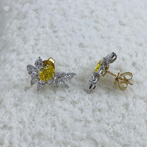 Pendientes de tuerca de oro de 14K con diamantes cultivados en laboratorio, amarillos, ovalados, con certificación IGI, en forma de racimo, marquesa y pera, para mujer - Product Image 6