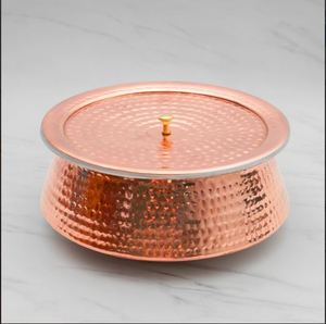 Copper Lagan for Cooking Enamel Interior (Kalai) Handcrafted Hammered & Asian Zen Design Dishwasher Safe - Product Image 1