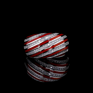 Luxury Red & White Enamel Lab Grown diamonds <b>Statement</b> <b>Ring</b> for Women – Wide Band Cocktail Jewelry - Product Image 1