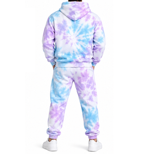 ชุดวอร์ม Tie Dye ทรงหลวม เสื้อฮู้ดและกางเกงจ็อกเกอร์ สไตล์ลำลอง สำหรับการจัดจำหน่ายเสื้อผ้าแฟชั่นในร้านค้าปลีก พร้อมจากโรงงาน - Product Image 3
