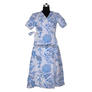 100% ethnique coton belle fleur imprimé à la main Floral Kimono Robe femmes vie quotidienne vêtements de nuit Robe de chambre plage printemps - Product Image 6