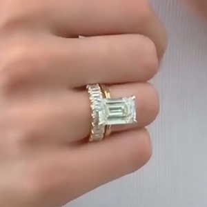 New Design 925 Moissanite Solitaire Emerald Cut Wedding <b>Ring</b> <b>Set</b> with 925 <b>Sterling</b> <b>Silver</b> in Yellow Gold Plated <b>Ring</b> for Women's - Product Image 2