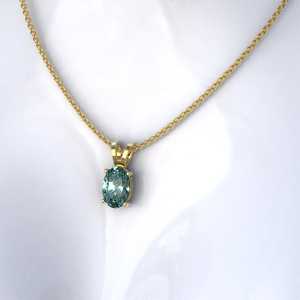 Oval Women's Cyan Blue Moissanite Pendant Necklace 14K Gold Rhodium Plated Luxury Bunny Ear Bale Design for Wedding Anniversary - Product Image 4