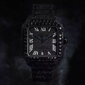 Reloj de Pulsera Analógico de Lujo Clásico de 41 mm, Negro, Elegante, de Acero Inoxidable, con Esfera Cuadrada, VVS Moissanite, Estilo Hip Hop, Movimiento ETA - Product Image 5
