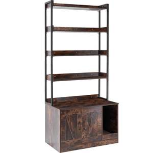 Hidden Large Cat Litter <b>Box</b> Enclosure 4 <b>Storage</b> <b>Shelves</b> Wooden Cat Washroom Furniture Fit Most Boxes 33.5"L X 19.3"W X 72.3"H - Product Image 1