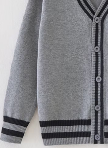 New Spring Autumn Unisex Children's High School Customized 100% Cotton Canvas Knitted Cardigan Contrast Casual Top Buttoned - Product Image 4