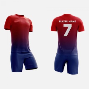 Conjunto de Camiseta de Fútbol Personalizada con Degradado Rojo y Azul, Cuello Redondo, Manga Corta, Poliéster que Absorbe la Humedad, Uniforme Deportivo Masculino para Todas las Temporadas - Product Image 1