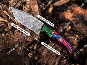 มีดล่าสัตว์ มีดตั้งแคมป์ มีดเอาตัวรอด UA Supplies Drop Point Damascus Steel ใบมีดเหล็กดามัสกัส ความแข็ง 58 HRC คมกริบ ด้ามไม้ตามหลักสรีรศาสตร์ น้ำหนักเบา - Product Image 5