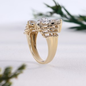 Yellow <b>Gold</b> Butterfly Marquise Pear CutLab Grown Diamond Engagement Statement <b>Ring</b> Luxury <b>Cocktail</b> <b>Ring</b> Fine Jewelry Gift Women - Product Image 2