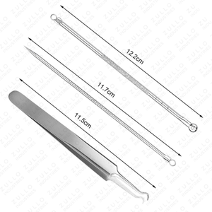 Professional 3 Piece Stainless Steel Acne Extractor Kit Blackhead Remover <b>Tools</b> with Protective Storage <b>Case</b> - Product Image 2