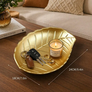 Plato Decorativo con Forma de Hoja Dorada de 18x24cm, Platos y Vajillas de Metal Pulido Estilo Glam - Product Image 4