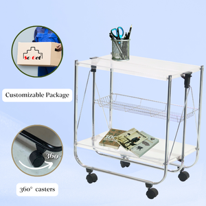 รถเข็นอาหารพับได้มีล้อขนาดกะทัดรัดน้ำหนักเบาพื้นผิวโครเมี่ยม - Product Image 6