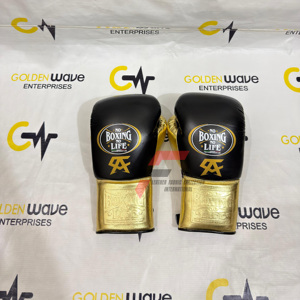 Gants de combat professionnels en cuir véritable avec fermeture à lacets – Sans boxe, pas de vie – Gants de boxe respirants, robustes et universels - Product Image 1